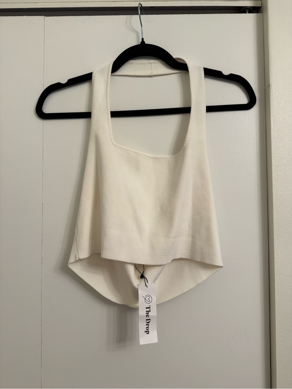 The Drop Women's Cream Square Neck Halter Crop Tank